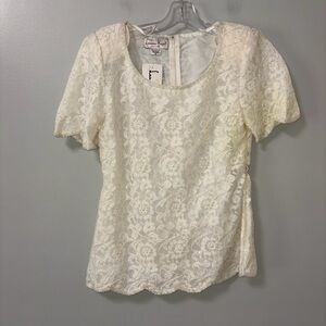 Laurence Kazar Ivory Floral Sequin Beaded Embroidered Scallop Top Vtg Formal M